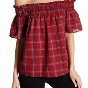 Anthropologie Socialite Top Women's Size XS Red Plaid Smocked